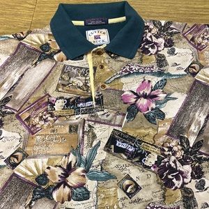 Cutter & Buck Tropical Size M Floral Map Postcard Golf Polo Shirt